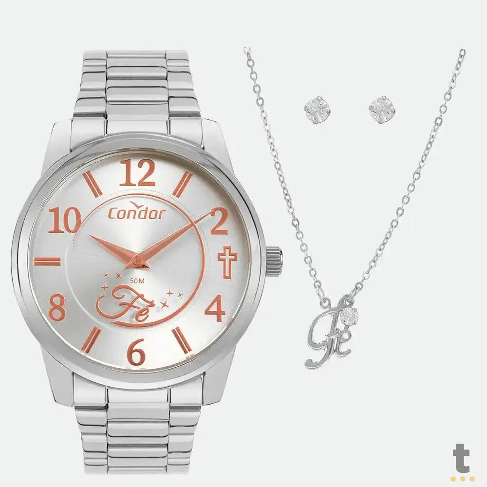 Kit Relógio de Pulso Condor em Aço C/ Colar e Brincos - CO2034AH/K4K Truedata